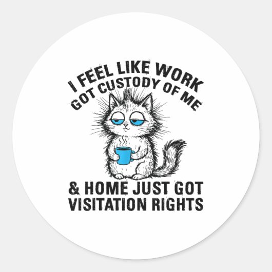 Funny Sarcastic Cat I Feel Like Work Got Custody O Ronde Sticker (Voorkant)