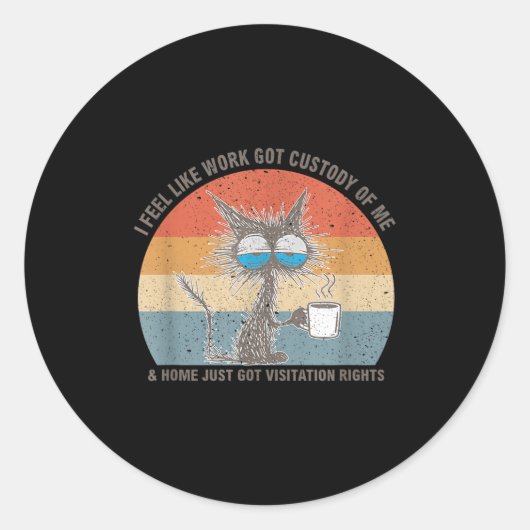 Funny Sarcastic Cat I Feel Like Work Got Custody O Ronde Sticker (Voorkant)