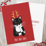 Funny Sarcastic Cat Kerstmis Feestdagenkaart<br><div class="desc">Een grappige en vervelende kat met geweien om een kerstglimlach op te voeden. Originele kunst van Nic Squirrell. Verander de tekst op de voorzijde en het bericht en de naam op de rug om zich te personaliseren.</div>