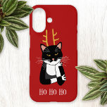 Funny Sarcastic kerstkat iPhone 16 Hoesje<br><div class="desc">Een sarcastische,  verveelde en onenthousiaste zwart-witte smoking kat met kerstgeweien. Ho ho ho,  en zo. Wijzig of verwijder de tekst als u dat wilt.</div>