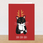 Funny Sarcastic kerstkat Feestdagen Kaart<br><div class="desc">Een sarcastische,  irritante en onenthousiaste zwarte en witte tuxedo-kat met kerstgeweien. Ho ho ho,  en dat alles. Personaliseer door de tekst op de voorzijde en de binnenkant te veranderen of te verwijderen.</div>