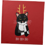 Funny Sarcastic kerstkat Katoenen Servet<br><div class="desc">Een sarcastische,  verveelde en onenthousiaste zwart-witte smoking kat met kerstgeweien. Ho ho ho,  en dergelijke dingen. Wijzig de tekst of verwijder de tekst om deze verder aan te passen.</div>