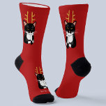 Funny Sarcastic kerstkat Sokken<br><div class="desc">Een sarcastische,  irritante en onenthousiaste zwarte en witte Bicolor tuxedo-kat met kerstgeweien. Ho ho ho,  en andere zulke joviale groeten. Verander of verwijder de tekst om aan te passen.</div>