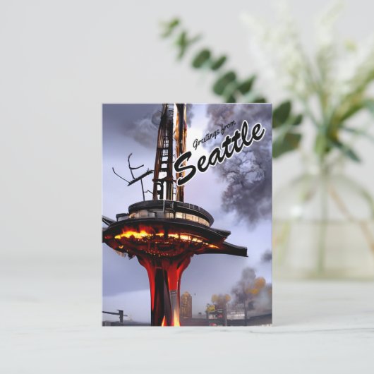 Funny Sarcastic Seattle Greetings Post Apocalyptic Briefkaart (Staand voorkant)