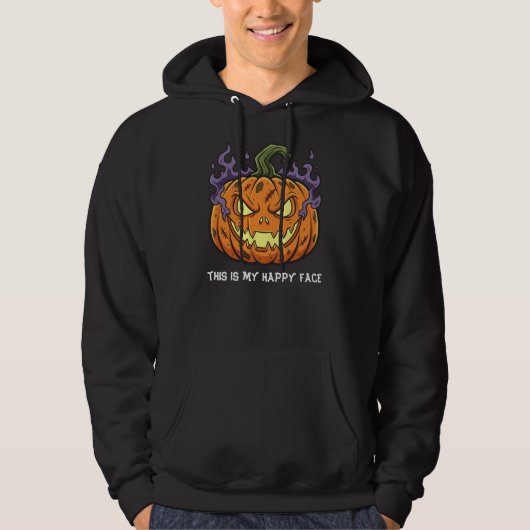 Funny Sarcastic 'This is My Happy Face' Pumpkin Hoodie (Voorkant)