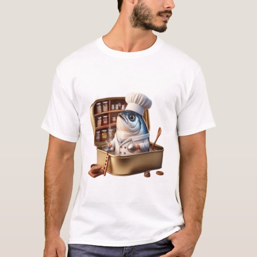Funny Sardine Chef Cooking Inside Tin Art T-shirt (Voorkant)