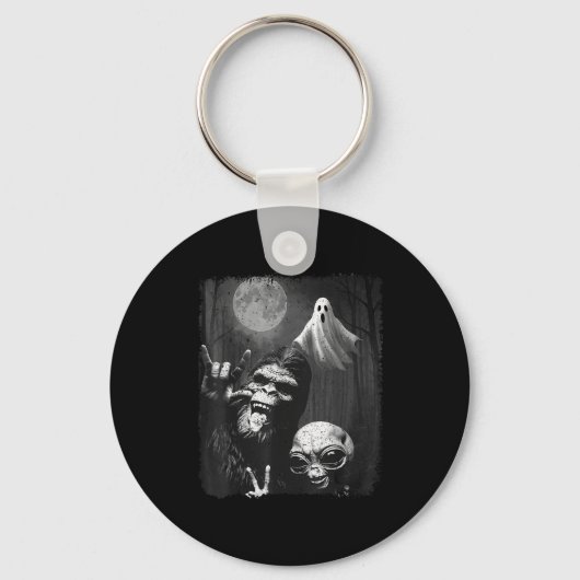 Funny Sasquatch &amp; Alien Rock On Hand Sign Ghos Sleutelhanger (Voorkant)
