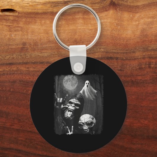 Funny Sasquatch & Alien Rock On Hand Sign Ghos Sleutelhanger (Voorkant)