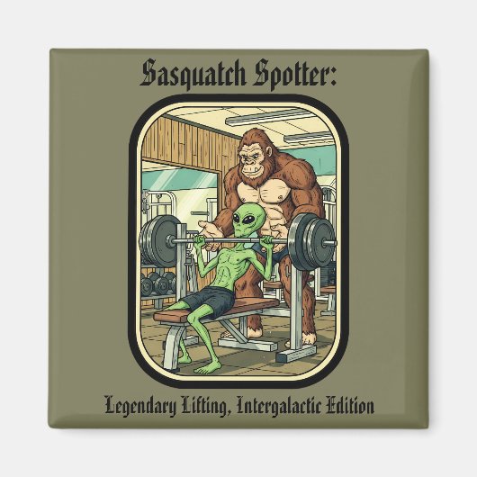 funny Sasquatch Bigfoot gym Magnet (Voorkant)