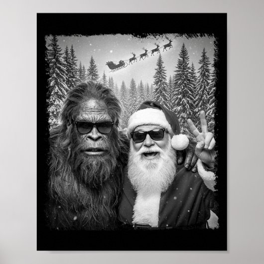 Funny Sasquatch Meme Cool Selfie With Santa Christ Poster (Voorkant)