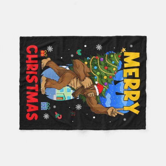 Funny Sasquatch Santa Bigfoot Christmas Tree Xmas Fleece Deken (Voorkant (Horizontaal))