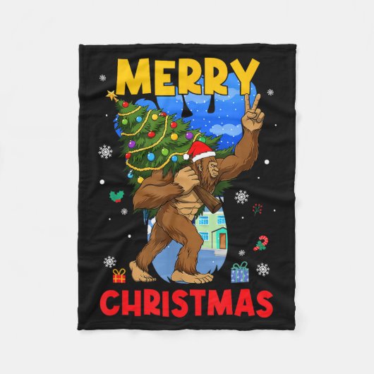 Funny Sasquatch Santa Bigfoot Christmas Tree Xmas Fleece Deken (Voorkant)