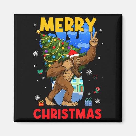 Funny Sasquatch Santa Bigfoot Christmas Tree Xmas Magneet (Voorkant)
