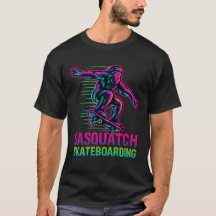 Funny Sasquatch Skateboarding Retro Neon - Bigfoot