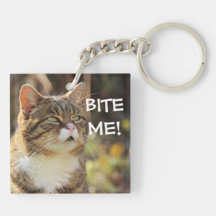 Funny Sassy Cat met Attitude Bite me Sleutelhanger