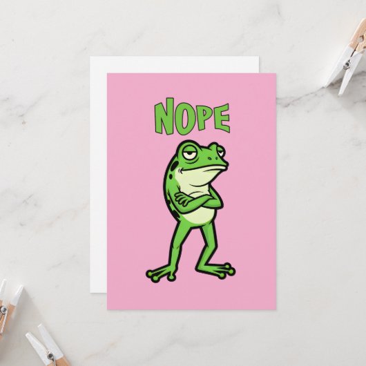 Funny Sassy Frog Nope, Grumpy Toads Cartoon Illus Kaart (Voorkant / Achterkant in situ)
