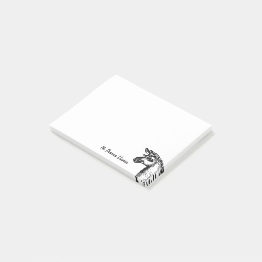 Funny Sassy No Drama Llama Drawing Black and White Post-it® Notes (Schuin)