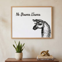Funny Sassy No Drama Llama Drawing Black and White