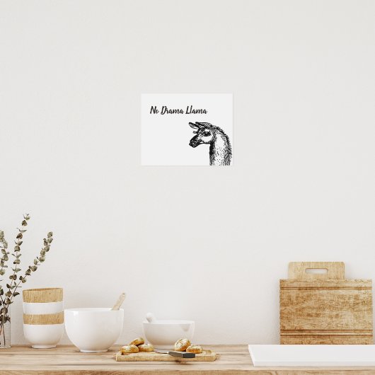 Funny Sassy No Drama Llama Drawing Black and White Poster (Keuken)
