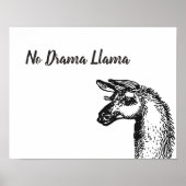 Funny Sassy No Drama Llama Drawing Black and White Poster (Voorkant)