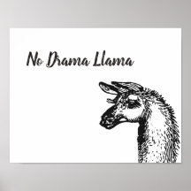 Funny Sassy No Drama Llama Drawing Black and White