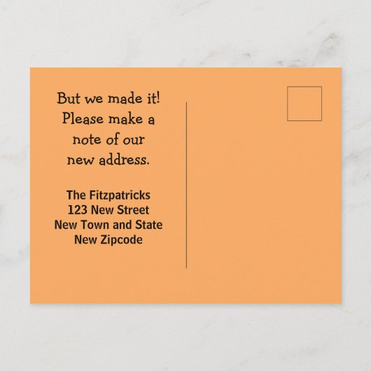 Funny Sassy Sarcasm Oranje Moving Announge Briefkaart (Achterkant)