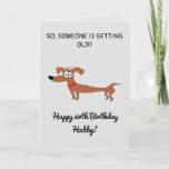 Funny Sause Dog Snarky Husband 60th Birthday Car Kaart<br><div class="desc">Funny Sause Dog Snarky Husband 60th Birthday, een grappig ontwerp gemaakt voor elke man. Als je op zoek bent naar een unieke verjaardagskaart voor man, grappige echtgenoot 60ste verjaardagskaarten of slanke man verjaardagskaarten. Het ontwerp kenmerkt een grappige grappige worsthond met wat grappige klantgerichte teksten die u kunt personaliseren, genieten van:)Als...</div>