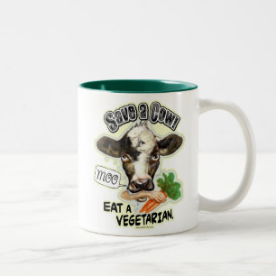 Funny Save a Cow Eat a Vegetarian Gifts Tweekleurige Koffiemok