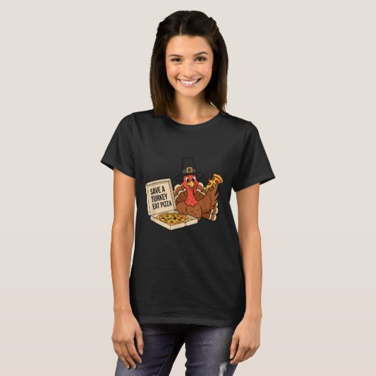 Funny Save A Turkey Eat A Zza Thanksgiving Zza Lov T-shirt (Voorkant volledig)