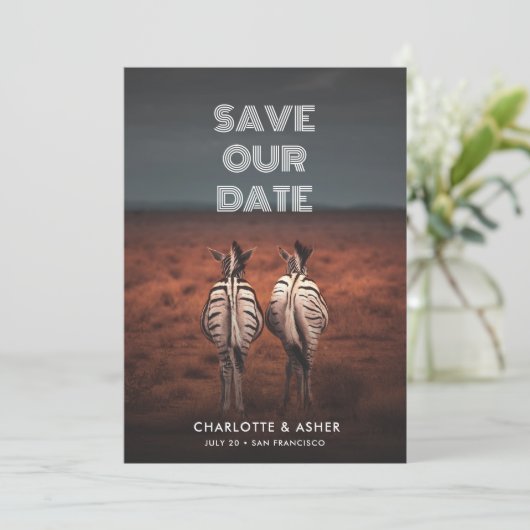 Funny Save the Date Animal Couple Thema (Staand voorkant)