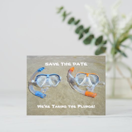 Funny Save the Date Card Beach Wedding Aankondigingskaart (Staand voorkant)