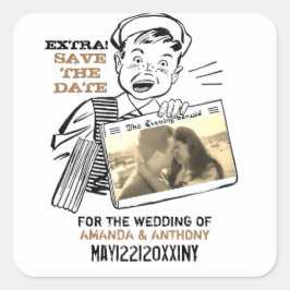 Funny save the date custom foto vierkante sticker