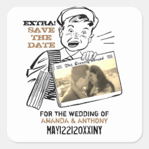 Funny save the date custom foto vierkante sticker