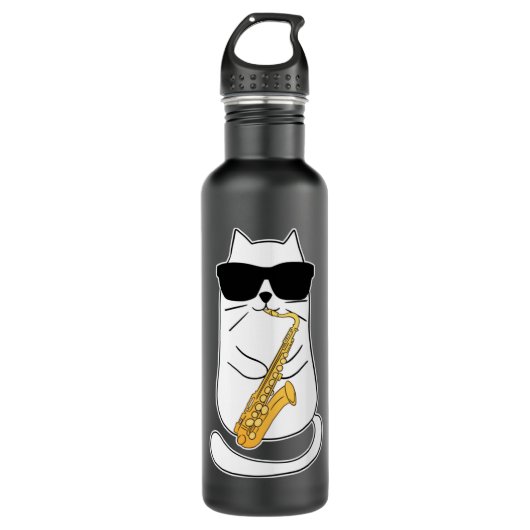 Funny Saxophone Cat Musician Jazz Music Lover Long Waterfles (Voorkant)