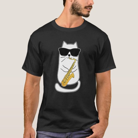 Funny Saxophone Cat Musician Jazz Music Lover T-shirt (Voorkant)