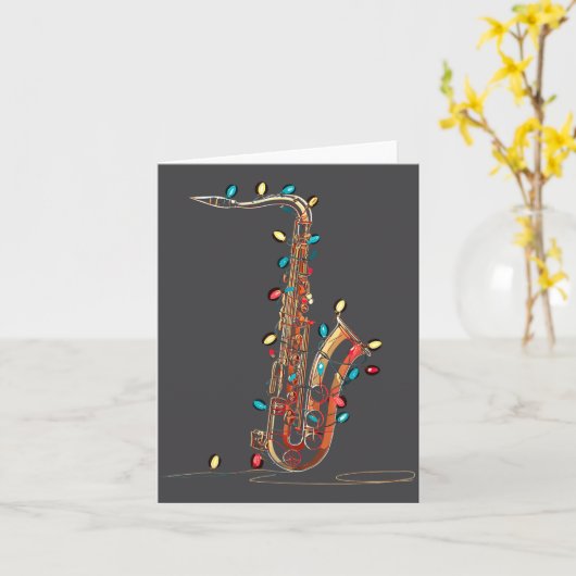 Funny Saxophone Christmas Graphics Lights Lover Pl Kaart (Gele Bloem)