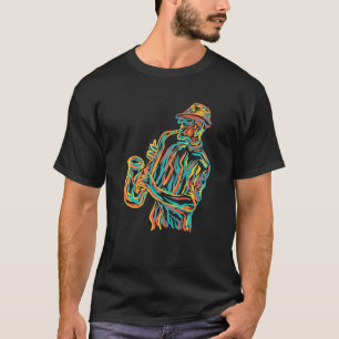 Funny Saxophone Musician Jazz Music Colorful 90s R T-shirt