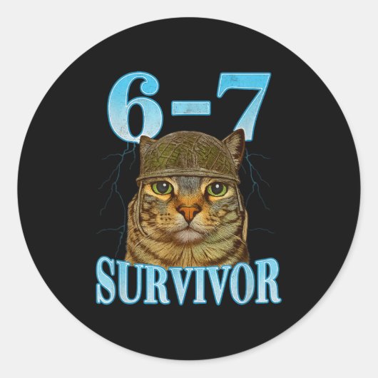 Funny Saying 67 Cats Tummy Ache Survivor Cat Meme  Ronde Sticker (Voorkant)