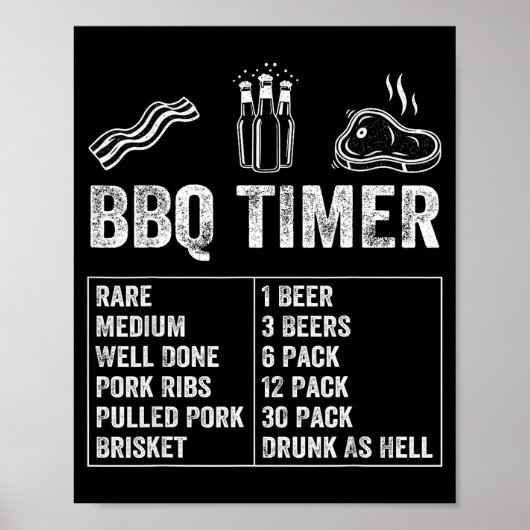 Funny Saying Bbq Timer Beer Grill Dad Barbecue Dri Poster (Voorkant)