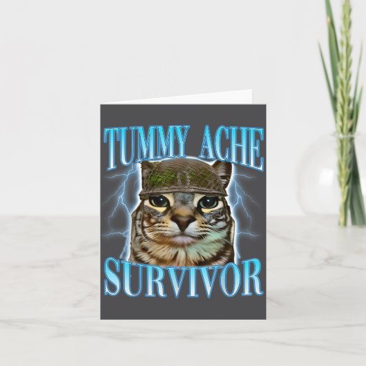Funny Saying Cats Tummy Ache Survivor Cat Meme Hum Kaart (Voorkant)