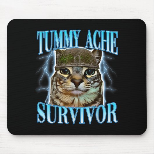 Funny Saying Cats Tummy Ache Survivor Cat Meme Hum Muismat (Voorkant)