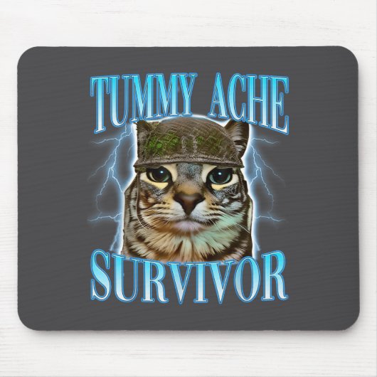 Funny Saying Cats Tummy Ache Survivor Cat Meme Hum Muismat (Voorkant)