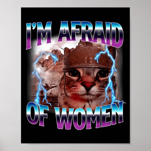 Funny Saying Humor Afraid Of Women Cat Meme Animal Poster (Voorkant)