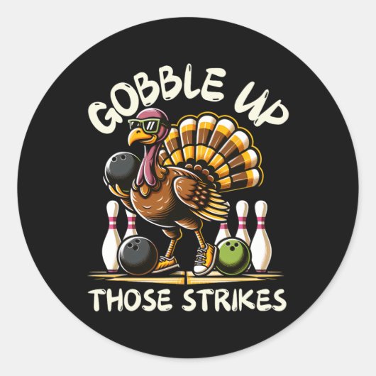 Funny Saying Turkey Playing Bowling Thanksgiving H Ronde Sticker (Voorkant)
