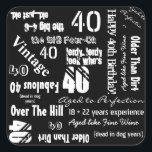 Funny Sayings 40th Birthday Black Vierkante Sticker<br><div class="desc">Grappig Zeggen 40th Birthday voor de perfecte 40th Birthday Party. Dit artikel heeft een hoop grappige uitspraken voor een 40e verjaardagsfeestje, zoals: ouder dan vuil, ouder als fijne wijn, 18 22 jaar ervaring, over de heuvel, dood in hondenjaren, Fabulous 40, ouder aan perfectie, , de Big Four Oh, Lordy Kijk...</div>