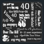 Funny Sayings 40th Birthday Black Vierkante Sticker<br><div class="desc">Grappig Zeggen 40th Birthday voor de perfecte 40th Birthday Party. Dit artikel heeft een hoop grappige uitspraken voor een 40e verjaardagsfeestje, zoals: ouder dan vuil, ouder als fijne wijn, 18 22 jaar ervaring, over de heuvel, dood in hondenjaren, Fabulous 40, ouder aan perfectie, , de Big Four Oh, Lordy Kijk...</div>