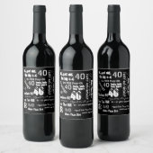 Funny Sayings 40th Birthday Black Wijn Etiket (Flessen)