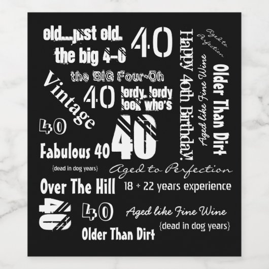 Funny Sayings 40th Birthday Black Wijn Etiket (Enkel label)