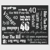 Funny Sayings 40th Birthday Black Wrapping Paper Cadeaupapier (Vlak)