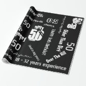Funny Sayings 50th Birthday Black Wrapping Paper Cadeaupapier (Uitgerold)